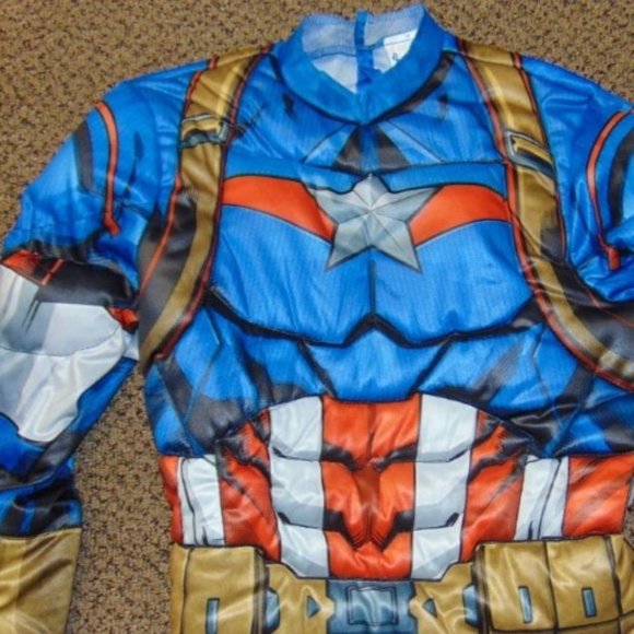 Marvel Captain America Halloween Costume 12/14 Muscle Jumpsuit w/Boot Tops, Mask - Picture 3 of 7